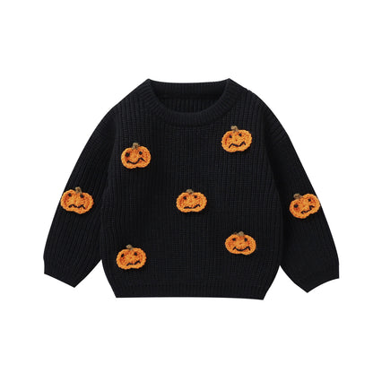 Newborn Baby Girls Boys Winter Sweater Halloween Long Sleeve Crew Neck Pumpkin Warm Pullover Tops Kids Jumper Clothes