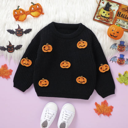 Newborn Baby Girls Boys Winter Sweater Halloween Long Sleeve Crew Neck Pumpkin Warm Pullover Tops Kids Jumper Clothes