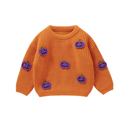 Newborn Baby Girls Boys Winter Sweater Halloween Long Sleeve Crew Neck Pumpkin Warm Pullover Tops Kids Jumper Clothes