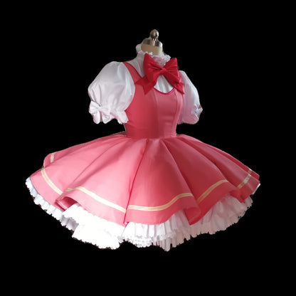 MMGG New Card Captor Cosplay Sakura Cosplay Costume Shirt Bow Gloves Hat KINOMOTO Sakura Cosplay Dress Custom Made