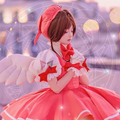 MMGG New Card Captor Cosplay Sakura Cosplay Costume Shirt Bow Gloves Hat KINOMOTO Sakura Cosplay Dress Custom Made