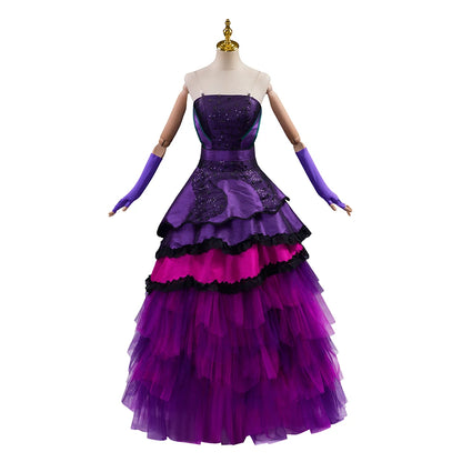 Mal Cosplay Costume Purple Dress with Gloves Queen Mal Role Play Dress Adult Female Halloween Carnival Party Fancy Clothing