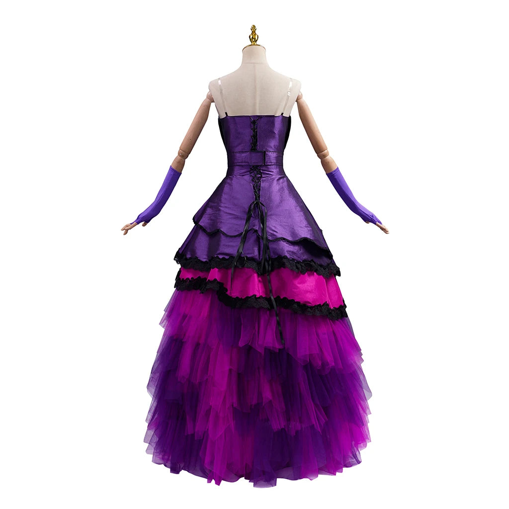 Mal Cosplay Costume Purple Dress with Gloves Queen Mal Role Play Dress Adult Female Halloween Carnival Party Fancy Clothing