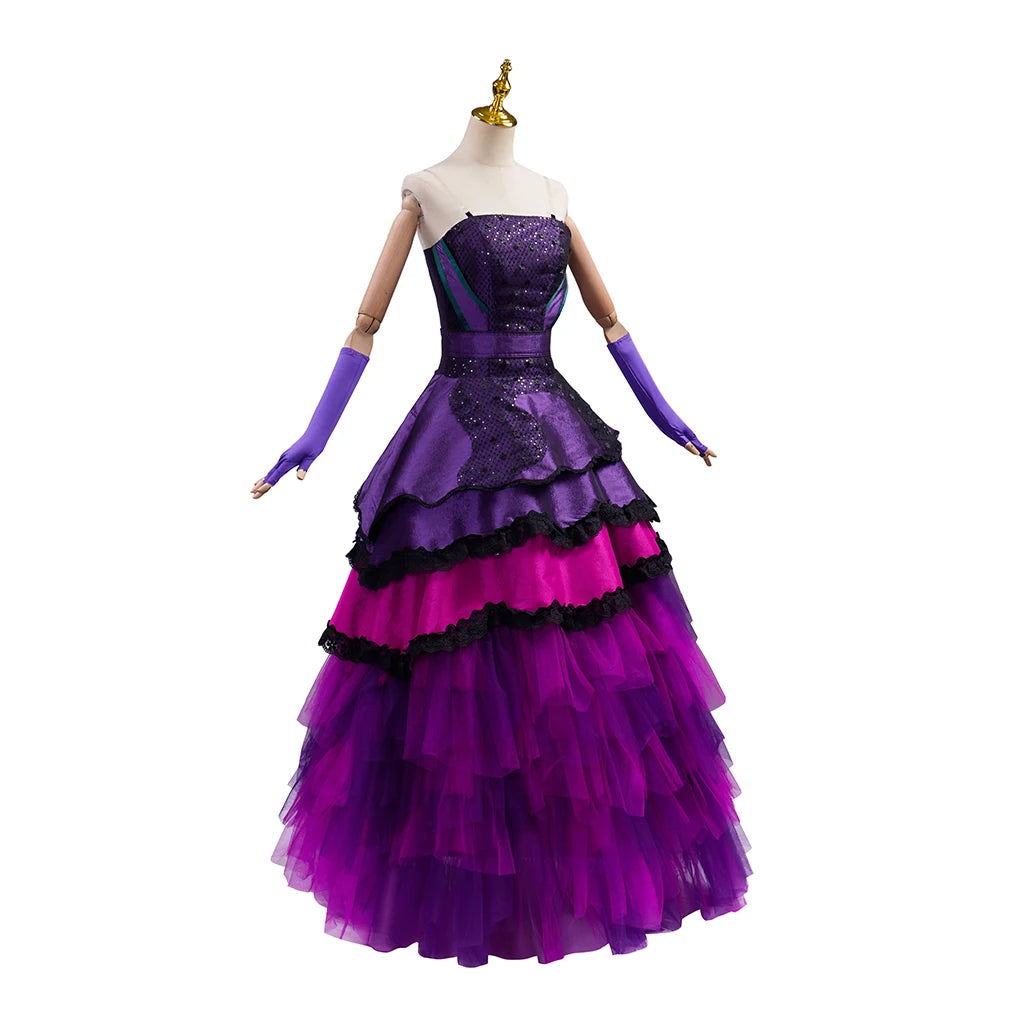 Mal Cosplay Costume Purple Dress with Gloves Queen Mal Role Play Dress Adult Female Halloween Carnival Party Fancy Clothing