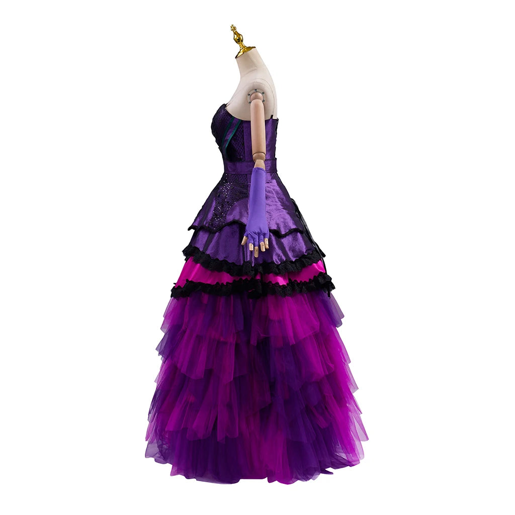 Mal Cosplay Costume Purple Dress with Gloves Queen Mal Role Play Dress Adult Female Halloween Carnival Party Fancy Clothing