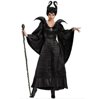 Maleficent Halloween Costume Dress for Adult Witch Clothes with Maleficent Horns Hat Outfit Women Evil Dress Demon Queen