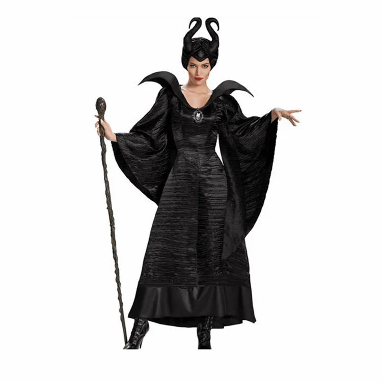 Maleficent Halloween Costume Dress for Adult Witch Clothes with Maleficent Horns Hat Outfit Women Evil Dress Demon Queen