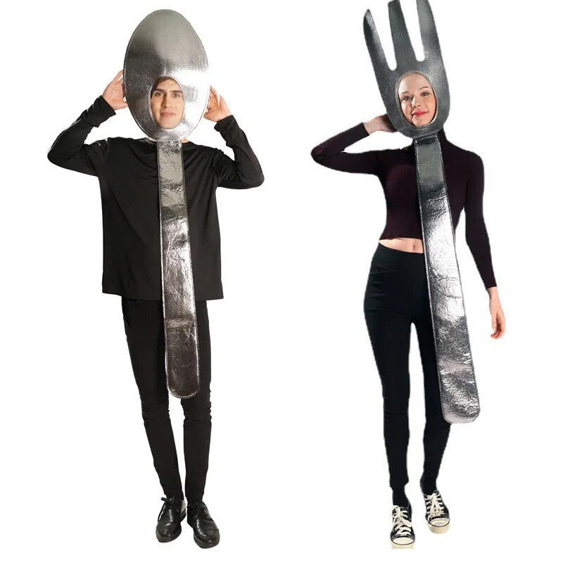 Man Adult Spoon Soup Fork Tunic Costume Funny Couples Kitchen Utensil Suits Halloween Cosplay Adult Lover Party Jumpsuit