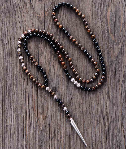 Man Chain Necklace 6MM Bronzite Black Onyx Spike Pendant Men Cool Rosary Necklaces Male Women Gothic Jewelry