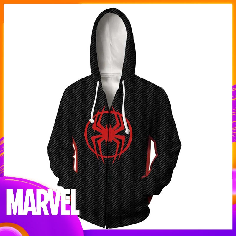 Spider Man Hoodies Across The Spider-verse Anime Digital Printing Cosplay Zipper Sweater Casual Outer Cartoon Men Clothes