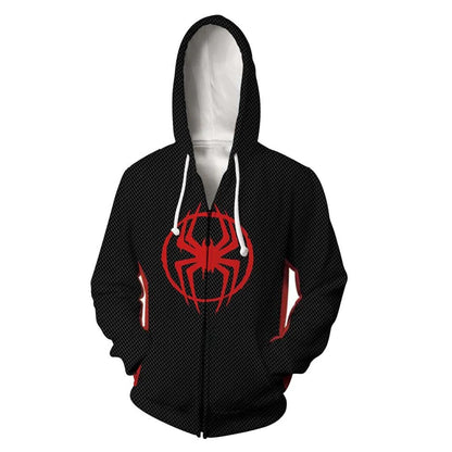 Spider Man Hoodies Across The Spider-verse Anime Digital Printing Cosplay Zipper Sweater Casual Outer Cartoon Men Clothes