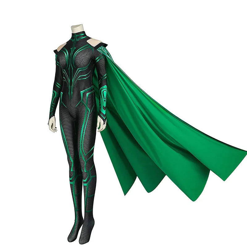 Ragnarok Hela Supervillain Cosplay Jumpsuit with Cloak for Women