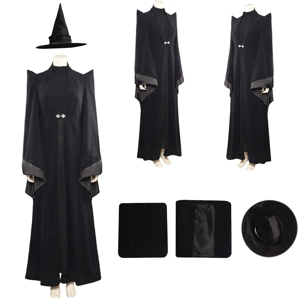 McGonagall Cosplay Costume Cloak and Hat Female Full Set Halloween Carnival Roleplay Outfit