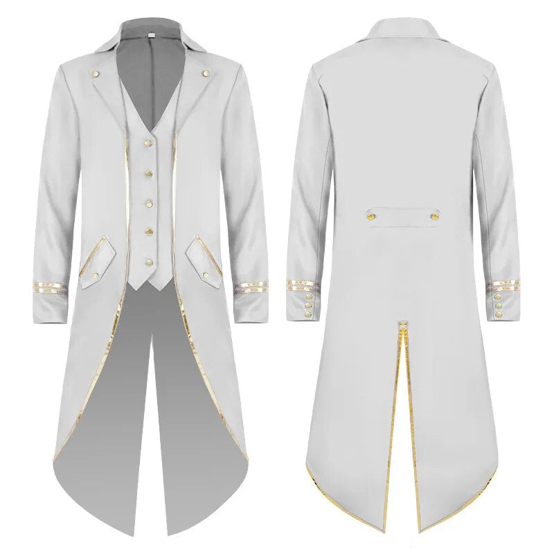 Medieval Cosplay Costumes Halloween Tuxedo Retro Mid-Length Punk Gold Trimmed Coat Men Clothing Large Size