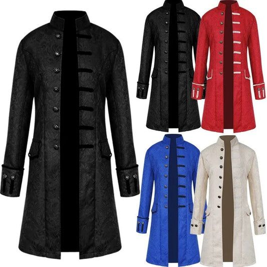 Medieval Men Kids Coat Halloween Cosplay Costume Solid Color Fashion Steampunk Retro Men's Uniform Stand Collar Jacquard Clothes