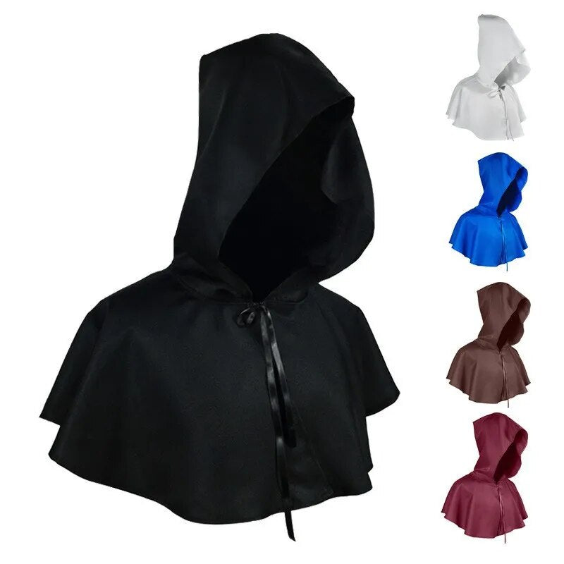 Medieval Priest Monk Costume Shawl Hooded Cape Renaissance Wicca Pagan Capelet LARP Mantle Cowl Hat Fancy Hallowmas Carnival Cos