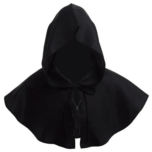 Medieval Priest Monk Costume Shawl Hooded Cape Renaissance Wicca Pagan Capelet LARP Mantle Cowl Hat Fancy Hallowmas Carnival Cos