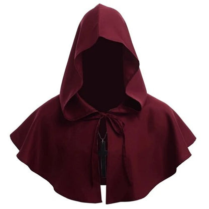 Medieval Priest Monk Costume Shawl Hooded Cape Renaissance Wicca Pagan Capelet LARP Mantle Cowl Hat Fancy Hallowmas Carnival Cos