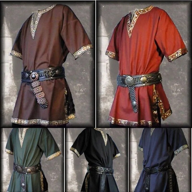 Medieval Renaissance Costumes Men Nobleman Tunic Viking Aristocrat Chevalier Knight Warrior Halloween Cosplay Costumes No Belt