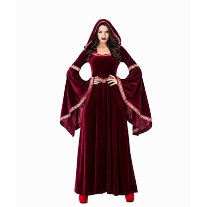 Medieval Retro Gothic Hoodie Witch Long Skirt Luxury Women's Party Dress Cosplay Vampire Halloween Adult Costume