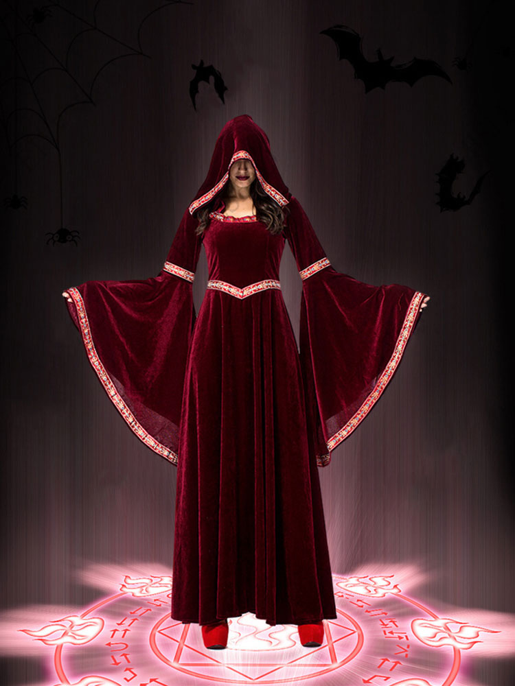 Medieval Retro Gothic Hoodie Witch Long Skirt Luxury Women's Party Dress Cosplay Vampire Halloween Adult Costume