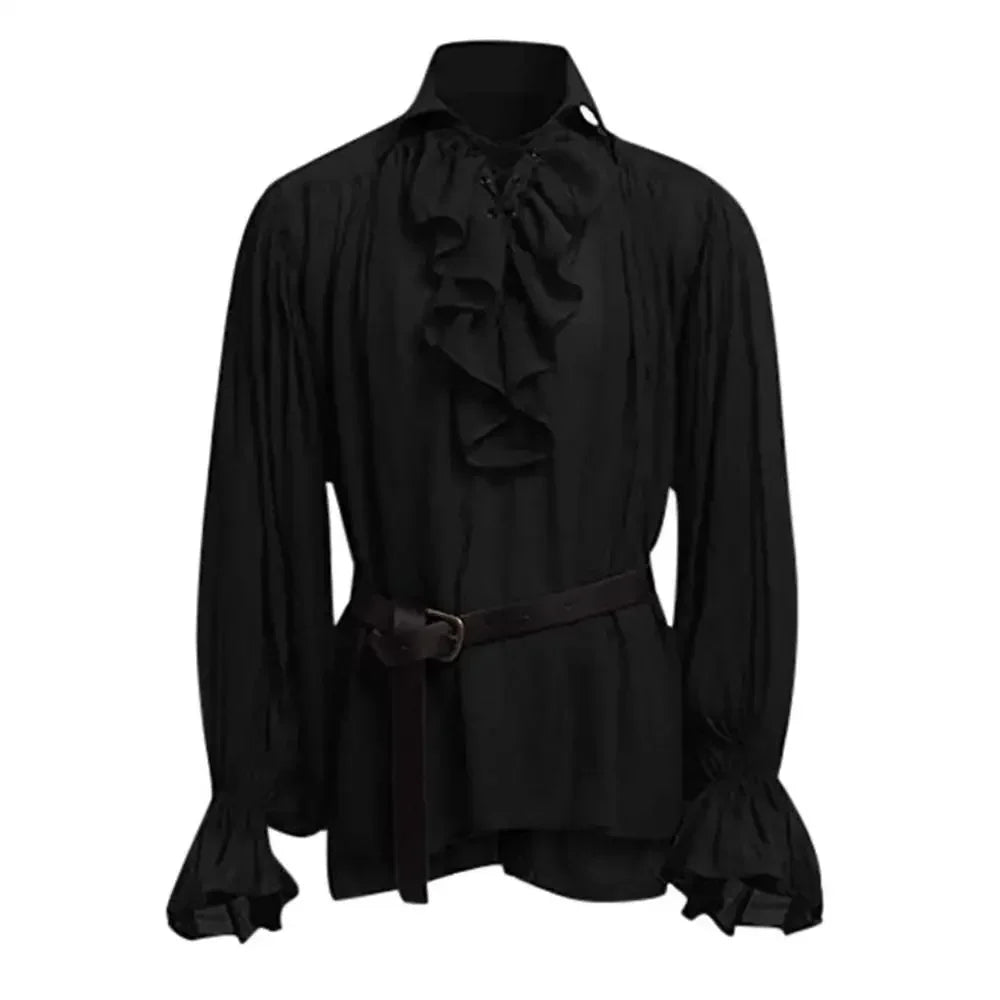Medieval Shirts Ruffled Gothic Steampunk Victorian Pirate Cosplay Costume Mens Tops Pants Lacing Up Shirt Larp Vintage