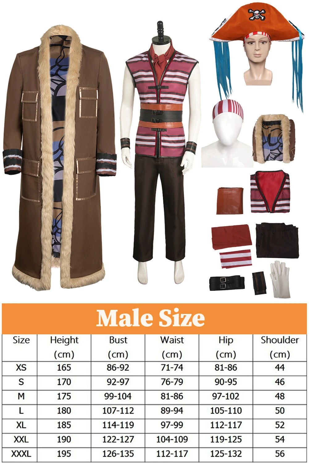 Men Buggy Cosplay Costume Anime Live Action TV One Cosplay Piece Disguise Plush Jacket Stripe Set Male Halloween Fantasy Outfits