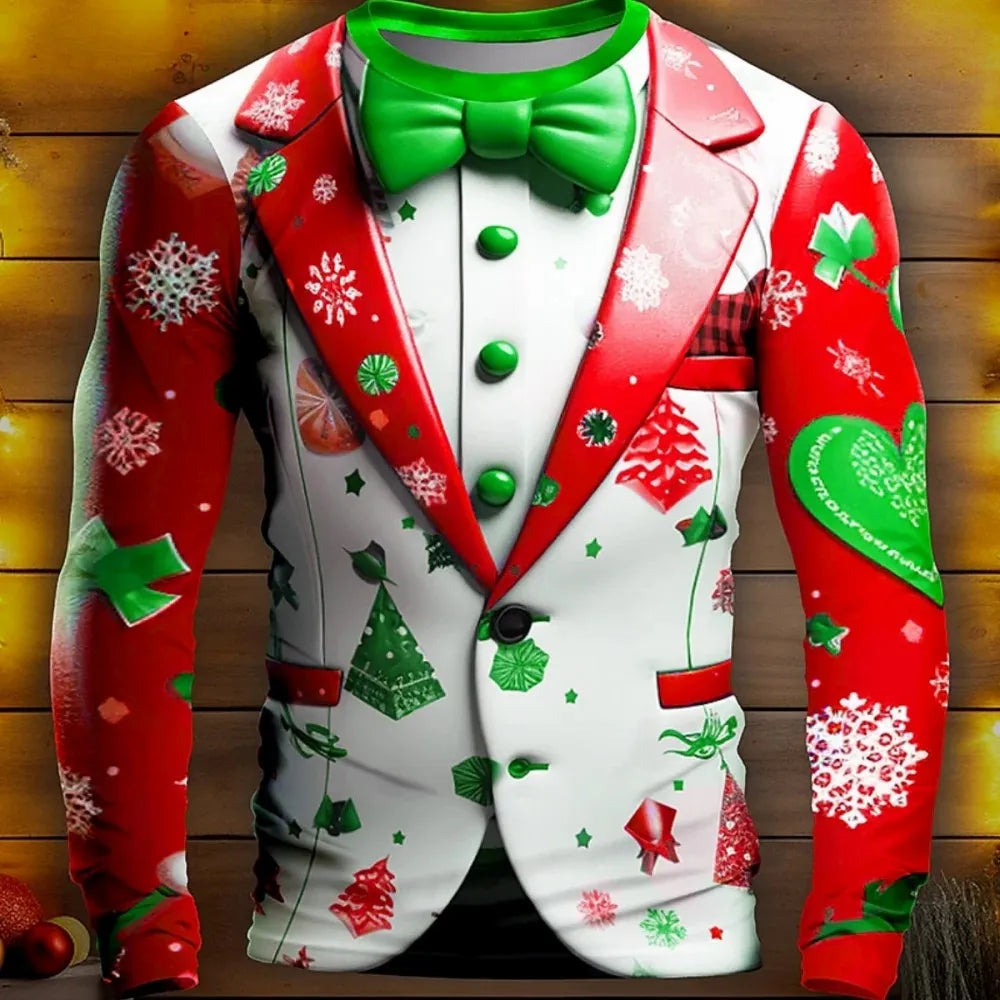 Men's Christmas Seris Long Sleeve T-shirt for Men Clothing  Fake suit Fashion oversized  Harajuku 3D Full Printing Clothing