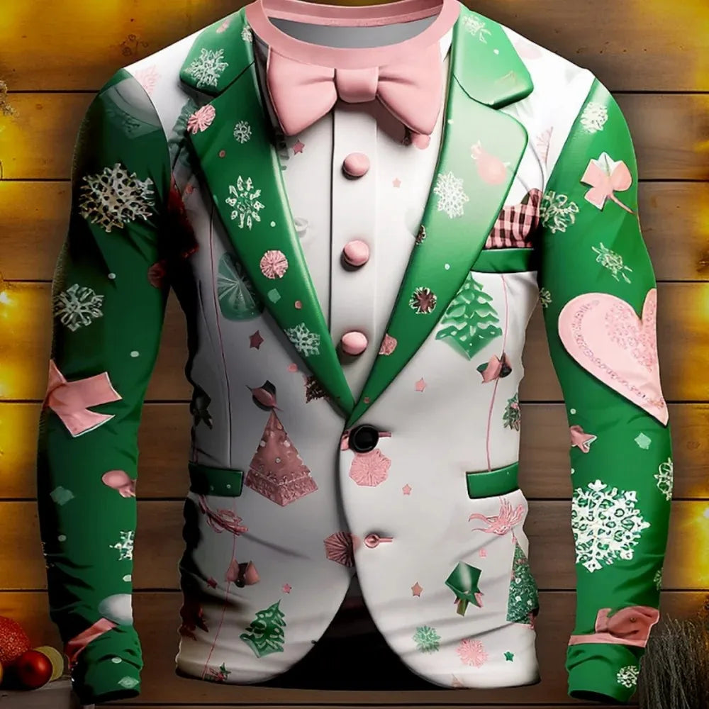 Men's Christmas Seris Long Sleeve T-shirt for Men Clothing  Fake suit Fashion oversized  Harajuku 3D Full Printing Clothing