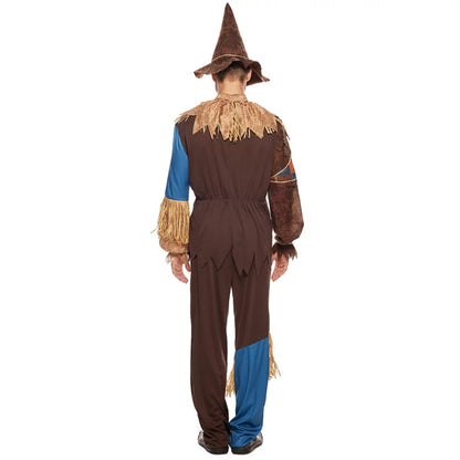 Men's Evil Scarecrow Costume Deluxe Adult Scary Halloween Straw Wizard Suit Carnival Easter Purim Fancy Dress