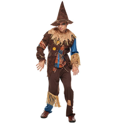 Men's Evil Scarecrow Costume Deluxe Adult Scary Halloween Straw Wizard Suit Carnival Easter Purim Fancy Dress