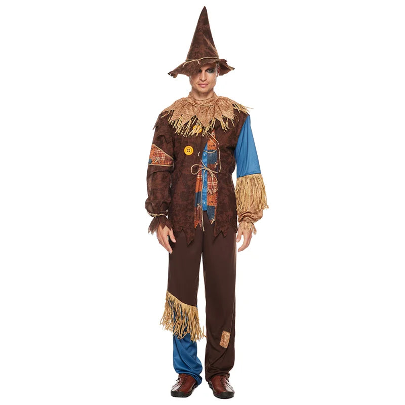 Men's Evil Scarecrow Costume Deluxe Adult Scary Halloween Straw Wizard Suit Carnival Easter Purim Fancy Dress