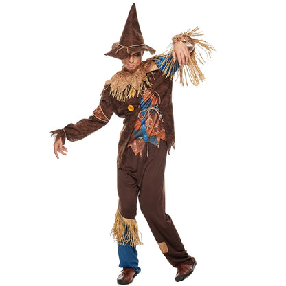 Men's Evil Scarecrow Costume Deluxe Adult Scary Halloween Straw Wizard Suit Carnival Easter Purim Fancy Dress