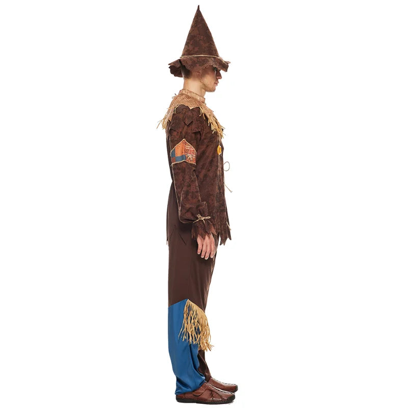 Men's Evil Scarecrow Costume Deluxe Adult Scary Halloween Straw Wizard Suit Carnival Easter Purim Fancy Dress