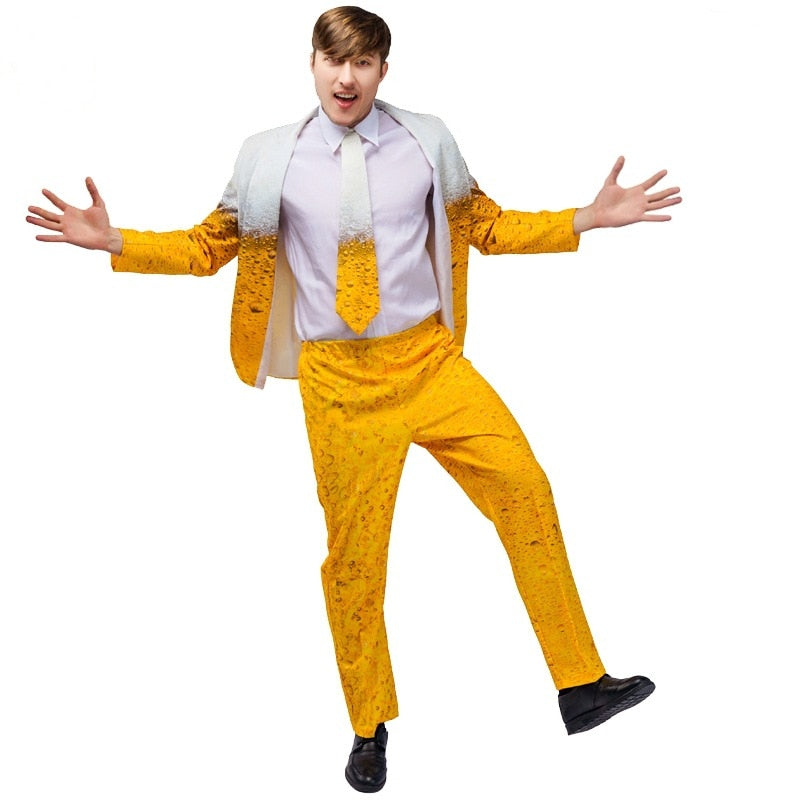 Men's Oktoberfest Suit Costume Carnival Dress Up Adult Suit Clothes Role Play Yellow Beer Party Costumes for Cosplay Sets