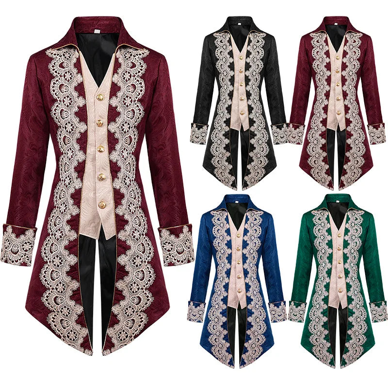 Men's Steam Punk Medieval Jacket Gothic Victorian Frock Coat Uniform Halloween Costume Xmas Gift