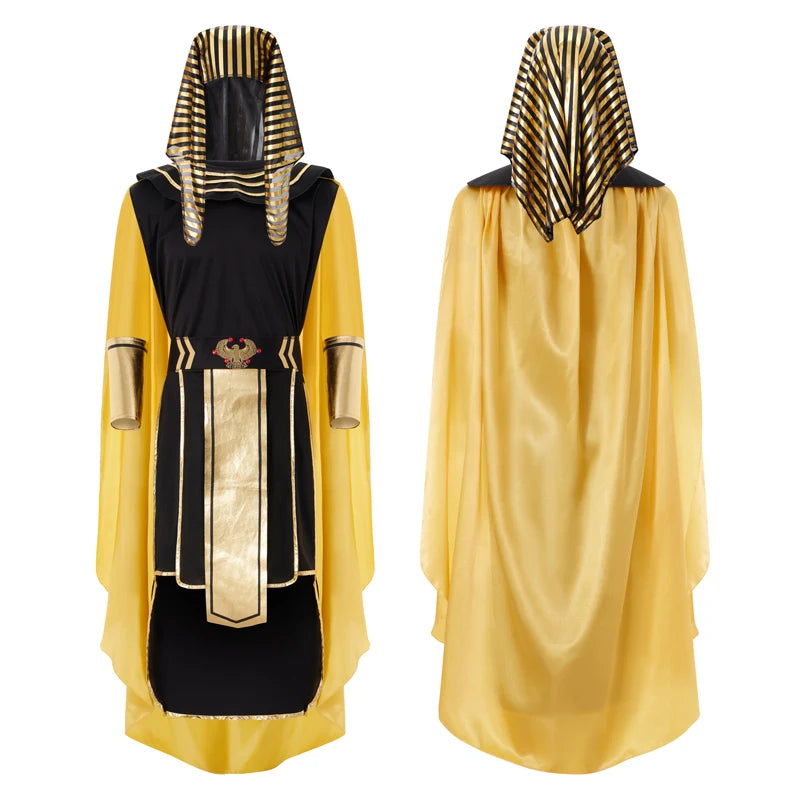 Mens Egyptian Pharaoh Costume Set 7 Pcs King of Egypt King Tut Cosplay Accessories Halloween Cosplay Party Outfits