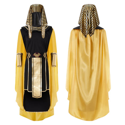 Mens Egyptian Pharaoh Costume Set 7 Pcs King of Egypt King Tut Cosplay Accessories Halloween Cosplay Party Outfits