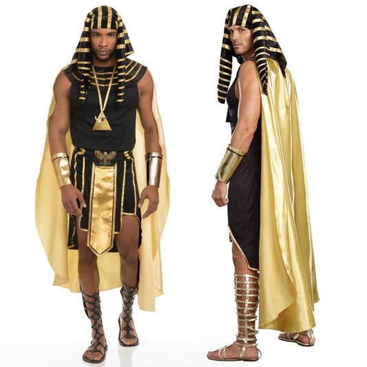 Mens Egyptian Pharaoh Costume Set 7 Pcs King of Egypt King Tut Cosplay Sets Halloween Cosplay Outfits