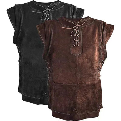 Men Medieval Punk Vest Vikings Cosplay Archer Costume Adult Chest Body Armor Suede Larp Outfit Jerkin Coat Halloween For Men