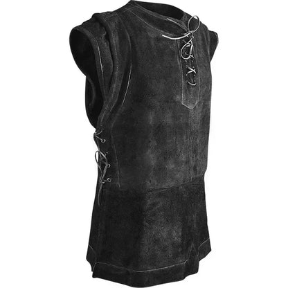 Mens Medieval Punk Vest Vikings Cosplay Archer Costume Adult Chest Body Armor Suede Larp Outfit Jerkin Coat Halloween For Men