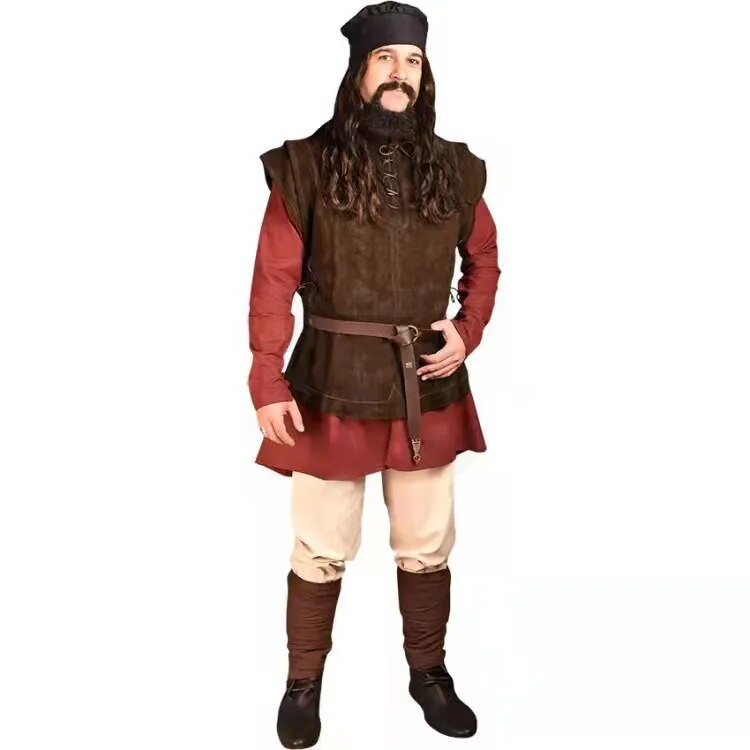 Men Medieval Punk Vest Vikings Cosplay Archer Costume Adult Chest Body Armor Suede Larp Outfit Jerkin Coat Halloween For Men