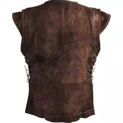 Men Medieval Punk Vest Vikings Cosplay Archer Costume Adult Chest Body Armor Suede Larp Outfit Jerkin Coat Halloween For Men