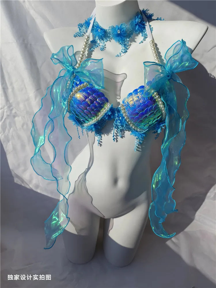 Mermaid Bikini Sequin Shell Bra Summer Swimming Free Diving Cosplay Mermaid Bra Clothing Oceanarium Bar Performance Clothing