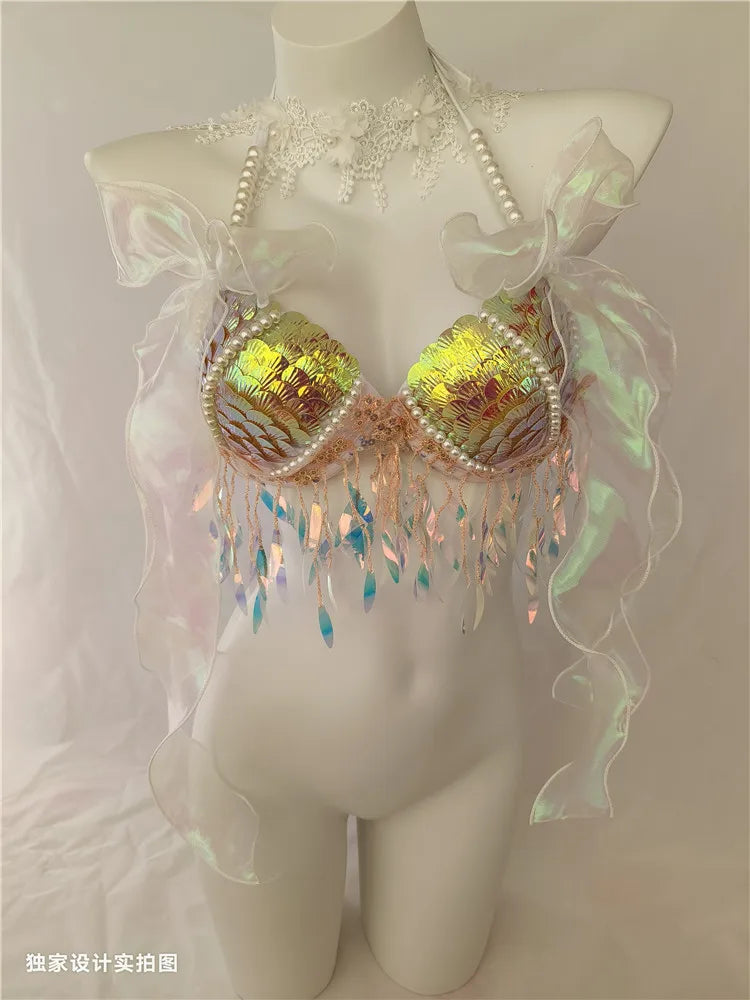 Mermaid Bikini Sequin Shell Bra Summer Swimming Free Diving Cosplay Mermaid Bra Clothing Oceanarium Bar Performance Clothing