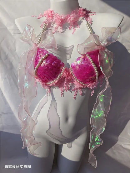 Mermaid Bikini Sequin Shell Bra Summer Swimming Free Diving Cosplay Mermaid Bra Clothing Oceanarium Bar Performance Clothing