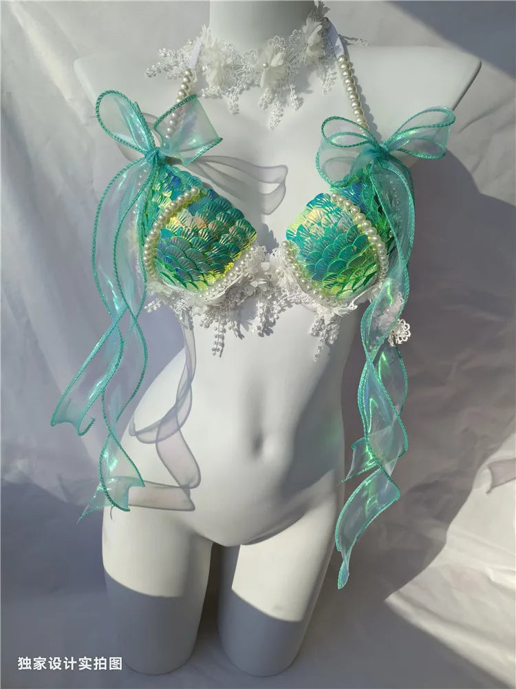 Mermaid Bikini Sequin Shell Bra Summer Swimming Free Diving Cosplay Mermaid Bra Clothing Oceanarium Bar Performance Clothing