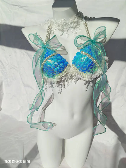 Mermaid Bikini Sequin Shell Bra Summer Swimming Free Diving Cosplay Mermaid Bra Clothing Oceanarium Bar Performance Clothing