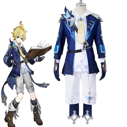 Mika Schmidt Cosplay Genshin Impact Blue Uniform Game Suit for Men Knight Costume Halloween Carnival Party Battle Outfits