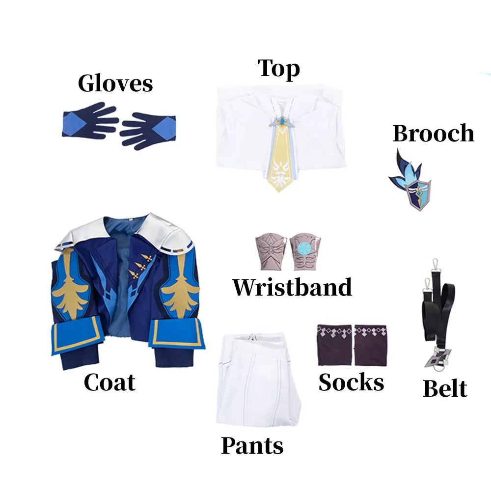 Mika Schmidt Cosplay Genshin Impact Blue Uniform Game Suit for Men Knight Costume Halloween Carnival Party Battle Outfits